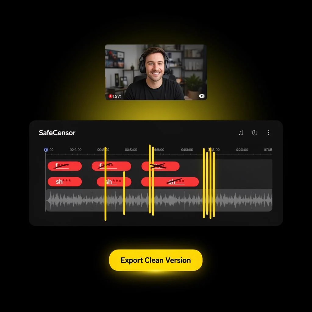 SafeCensor dashboard showing flagged words timeline and safe export